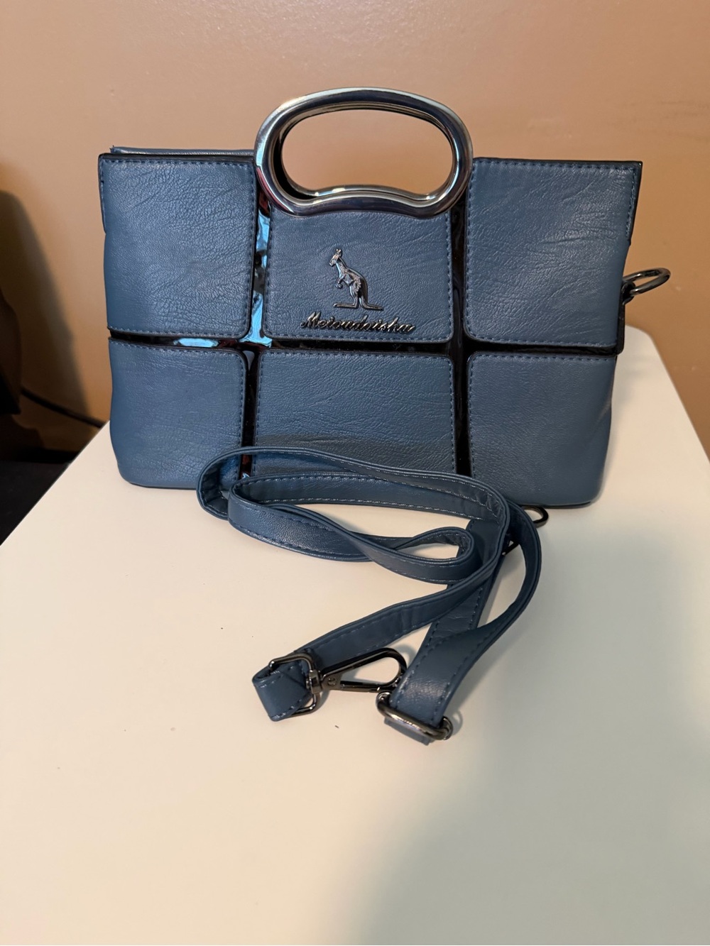 Kangol Patchwork Top-Handle Crossbody Bag - Slate Blue